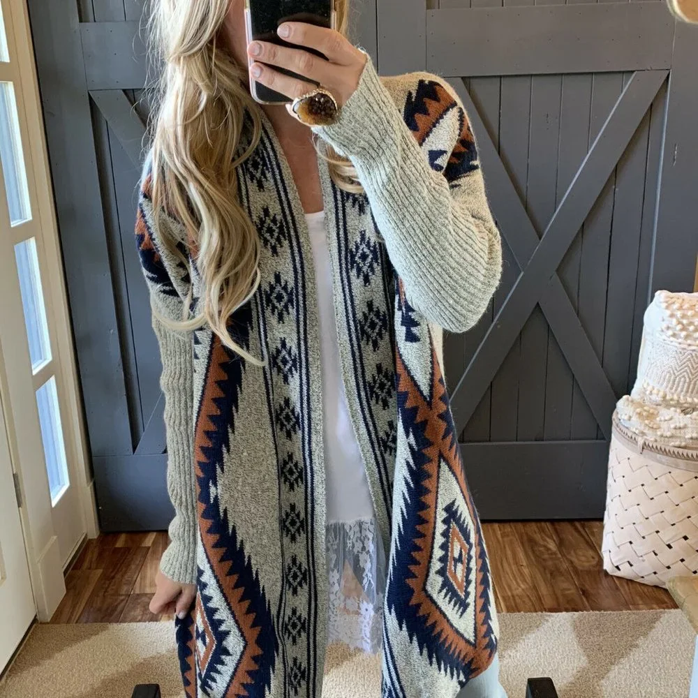 New Native Tribal Print Boho Western Cardigan Sweater - Picture 2 of 7